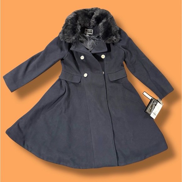 NWT Stylish Navy Kids (or women’s) Princess Coat with Faux Fur Collar - Picture 2 of 8